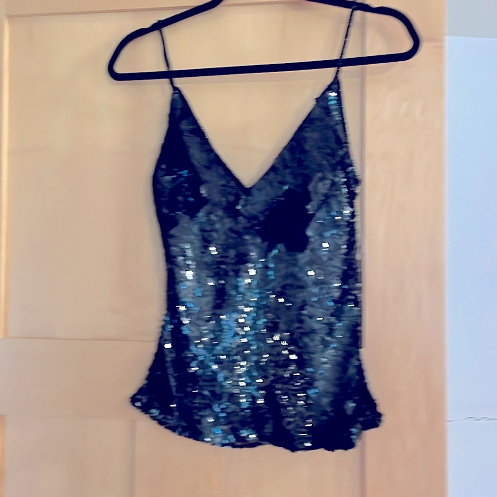 Sequined, lined, black cami for holiday parties, special occasions and clubbing!